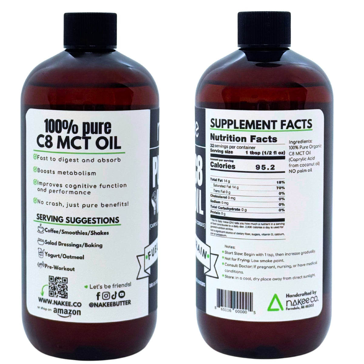 Nakee Butter Pure C8 MCT Oil – 16 oz