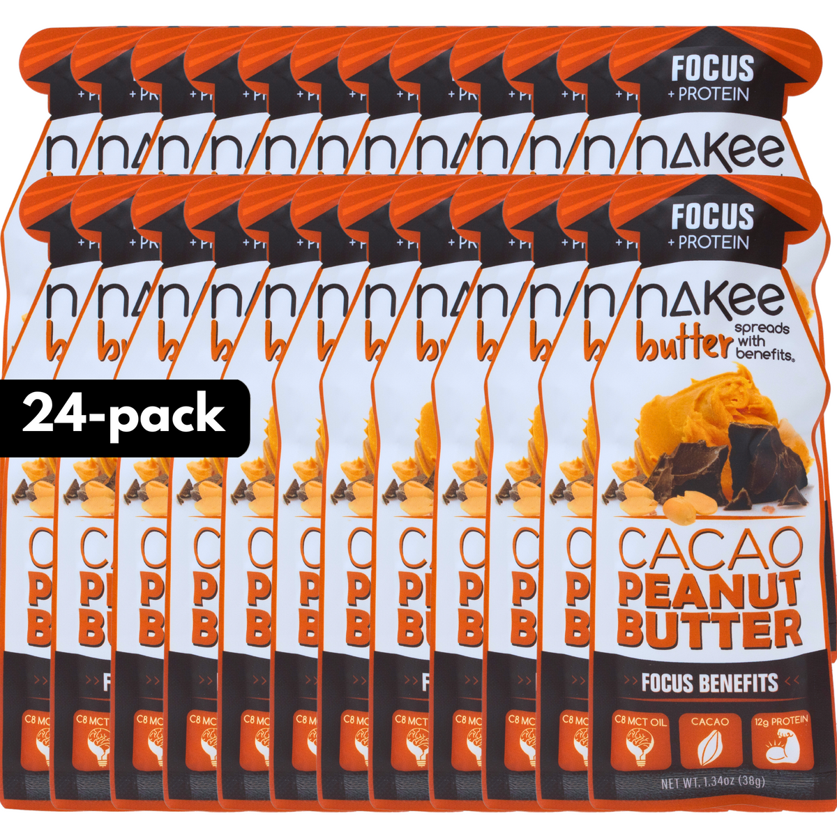 Focus – Cacao Peanut Butter + C8 MCT | 12g Protein Squeeze Pouch Multi-Pack
