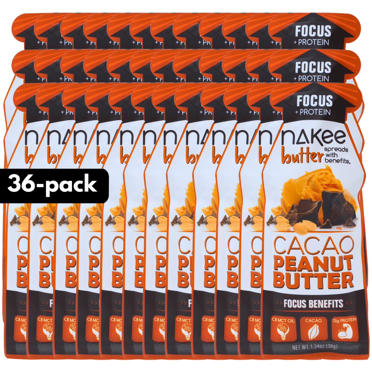 Focus – Cacao Peanut Butter + C8 MCT | 12g Protein Squeeze Pouch Multi-Pack