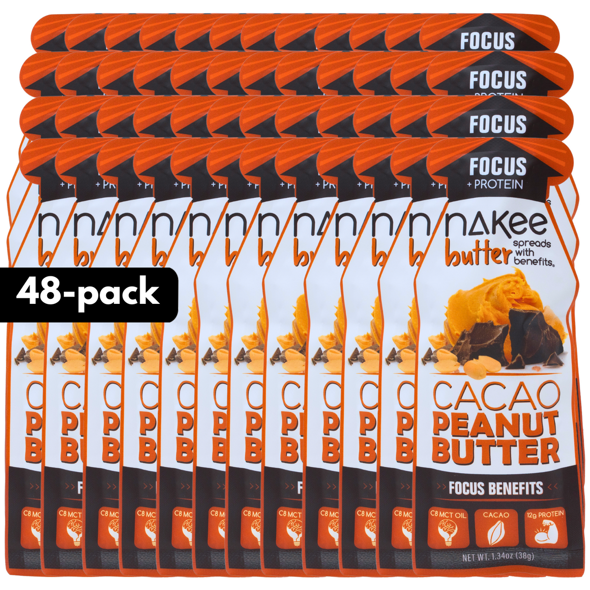 Focus – Cacao Peanut Butter + C8 MCT | 12g Protein Squeeze Pouch Multi-Pack