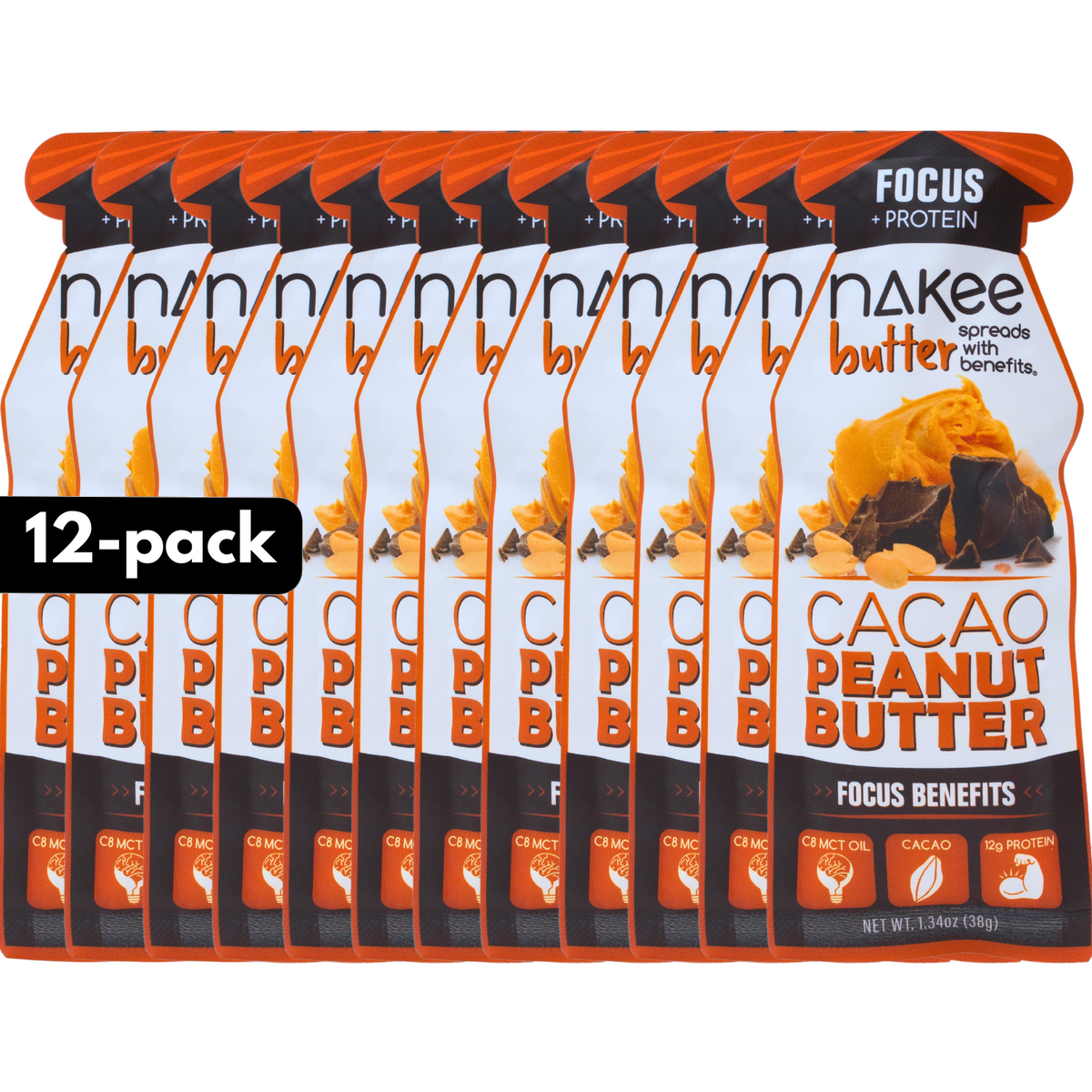 Focus – Cacao Peanut Butter + C8 MCT | 12g Protein Squeeze Pouch Multi-Pack