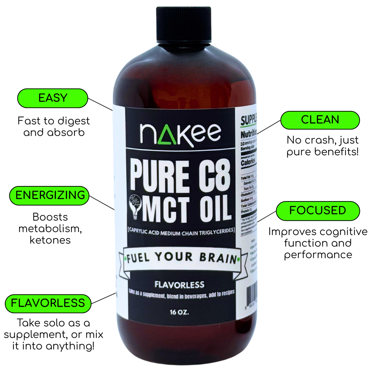 Nakee Butter Pure C8 MCT Oil – 16 oz